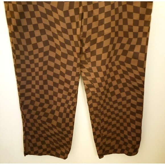 H&M Brown Checkered Denim Slit Hem Jean Straight Leg Pants Size XXL EUC - Picture 3 of 9